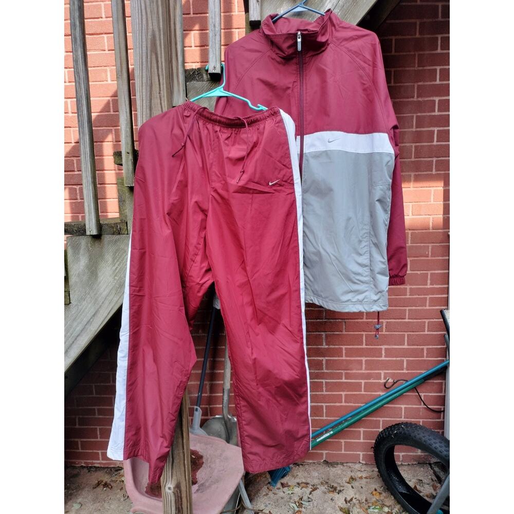 Vintage Nike Track Suit Burgundy-White Stripe/Gray - Size XL